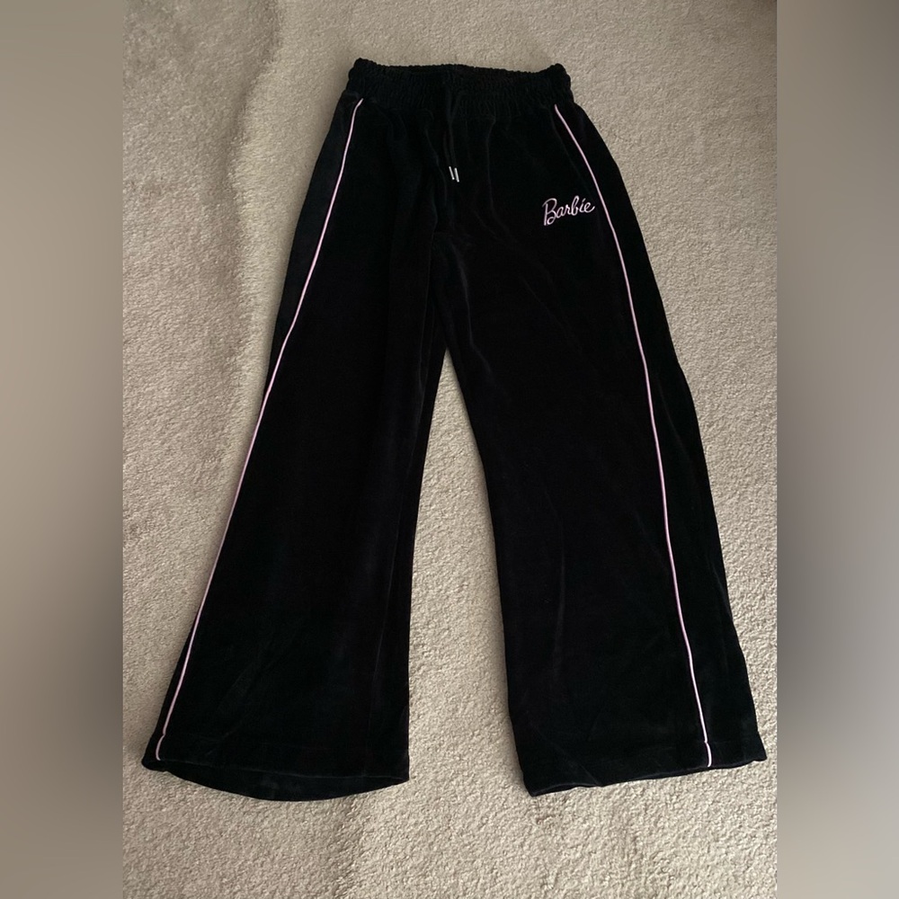 Barbie Black Velour Lounge Pants with Pink Trim